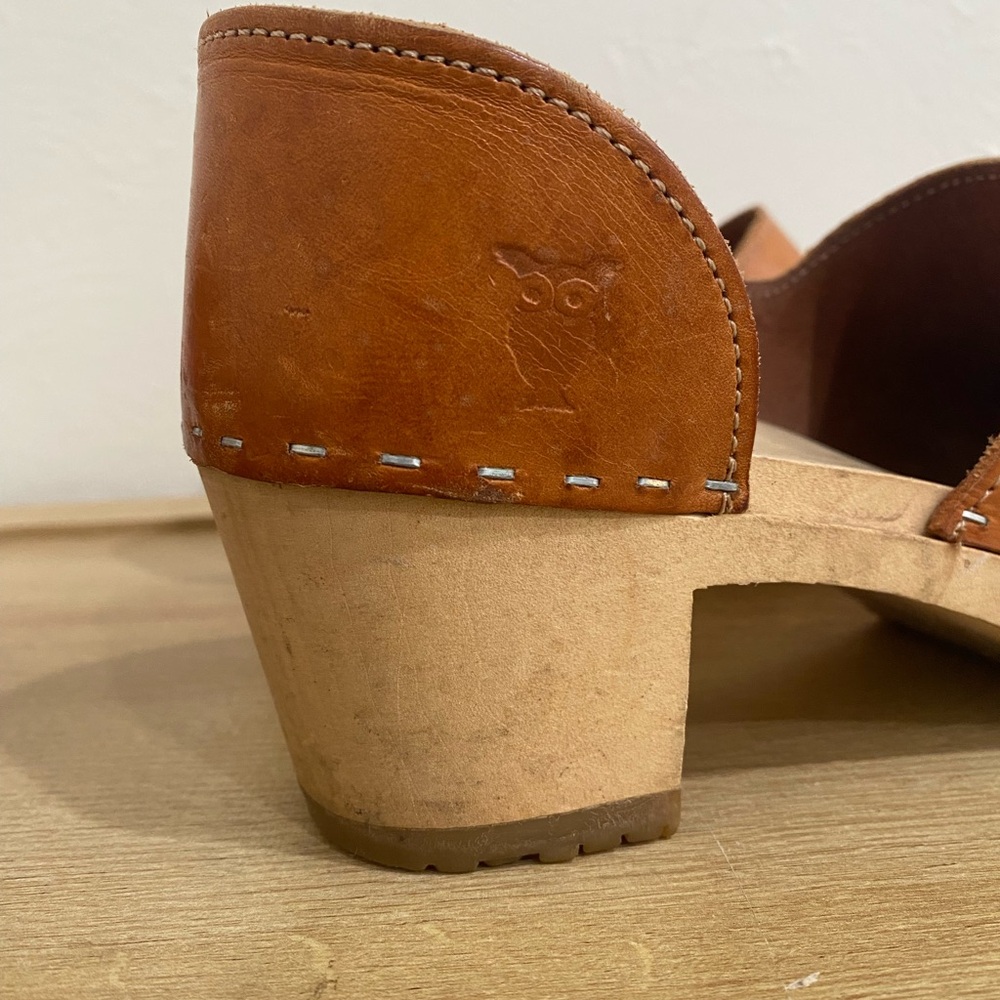 Sandgrens Brett Wooden Leather Clogs Brown EU 39 - Picture 5 of 11